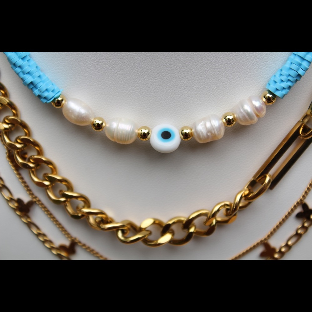 Bohemian BLUE Necklace freshwater pearls